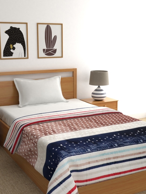 Raymond Home Brown & White Striped AC Room 233 GSM Single Bed Blanket