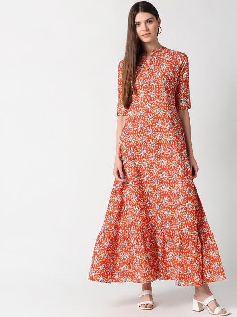 

mokshi Women Orange Floral Printed Anarkali Kurta