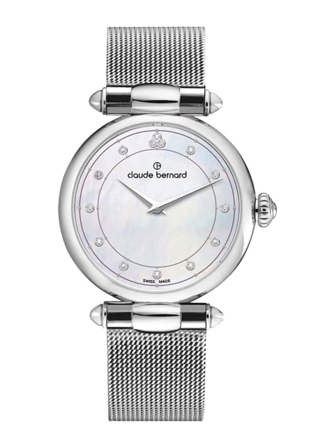 

claude bernard Women Multicoloured Skeleton Dial & Silver Toned Stainless Steel Bracelet Style Straps Watch, Multi