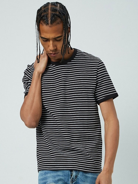 

FOREVER 21 Men Black & White Striped T-shirt