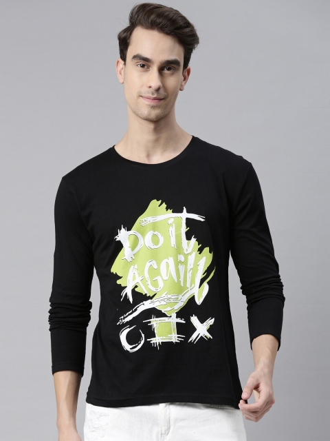 

MASH UNLIMITED Men Black Typography Printed Raw Edge Slim Fit T-shirt