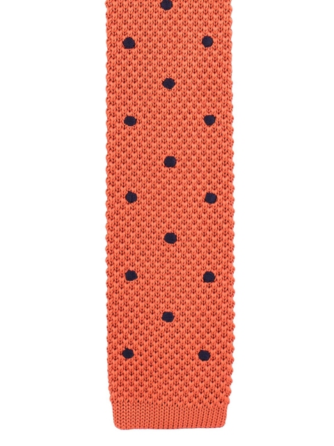 

The Tie Hub Men Rust Orange & Navy Blue Polka Dots Woven Design Slim Tie