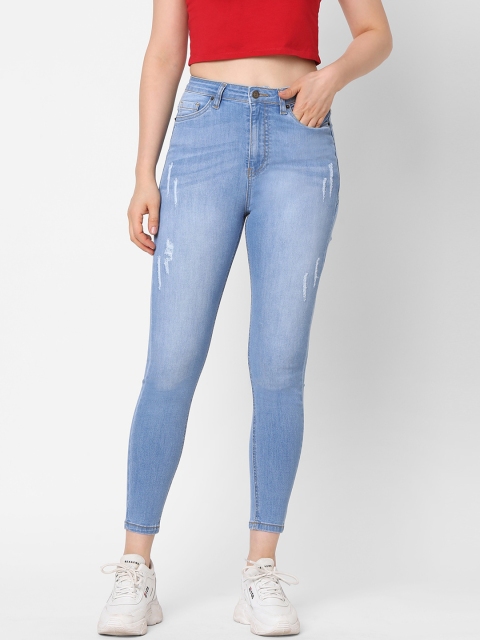 

TARAMA Women Blue Skinny Fit High-Rise Mildly Distressed Light Fade Jeans