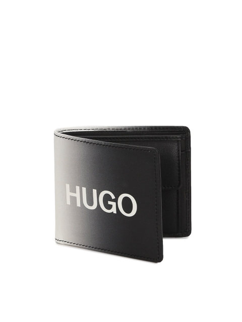 

HUGO Men Black & White Typography Printed Leather Two Fold Wallet