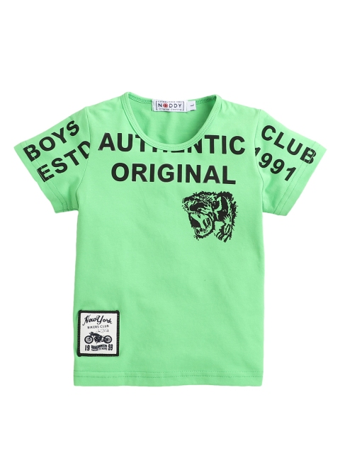 

Noddy Boys Green Typography Printed Applique T-shirt