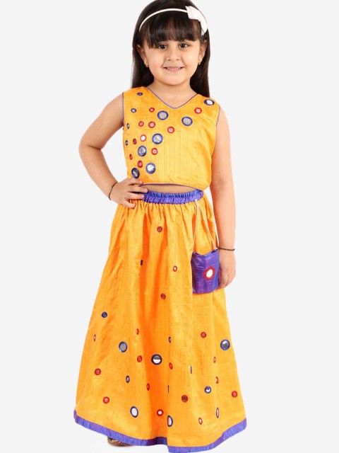 

KID1 Girls Yellow & Blue Mirror Work Embroidered Ready to Wear Lehenga & Choli