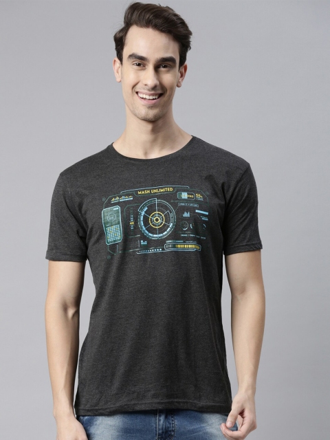 

MASH UNLIMITED Men Charcoal & Blue Printed Slim Fit T-shirt