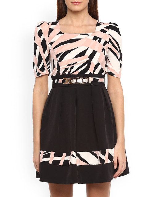 

Rinascimento Women Pink & Black Printed Fit and Flare Dress