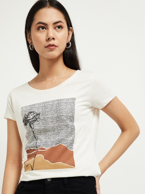 

max Women White Printed T-shirt