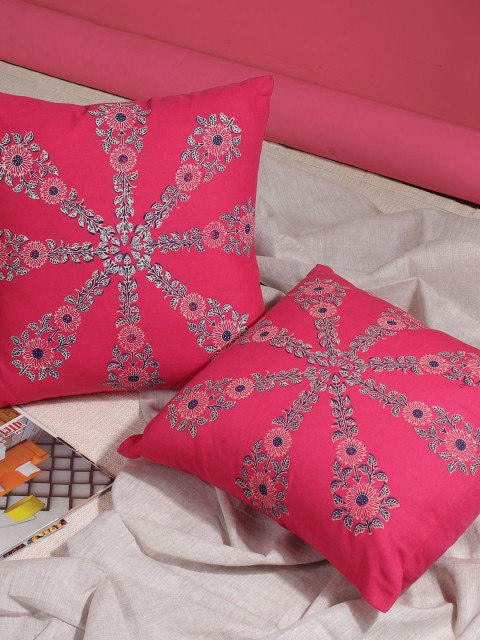 

Molcha Pink & Navy Blue Set of 2 Ethnic Motifs Square Cushion Covers