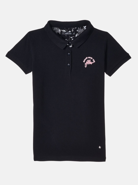 

Monte Carlo Girls Black Polo Collar Applique T-shirt