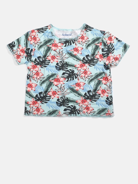 

Softsens Boys Blue Floral NA Printed Bamboo Applique T-shirt NA