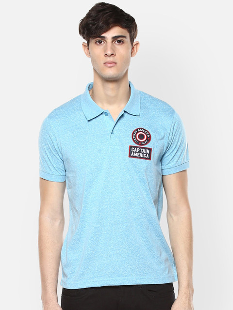 

Free Authority Men Blue Captain America Polo Collar Applique T-shirt