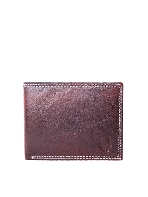 

WildHorn Men Maroon & White Solid Leather Two Fold Wallet with RFID