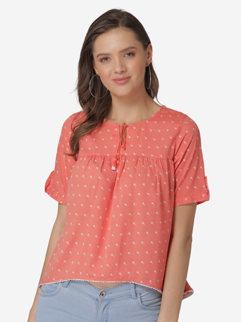 

Modriba Peach & White Printed Tunic