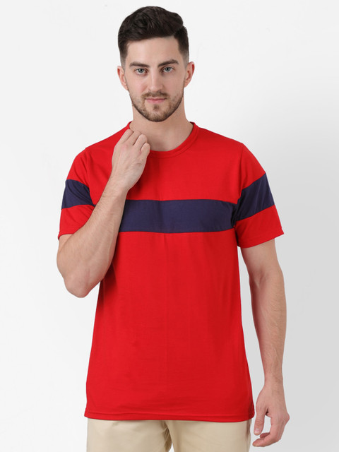 

PAUSE SPORT Men Red & Navy Blue Colourblocked Slim Fit T-shirt