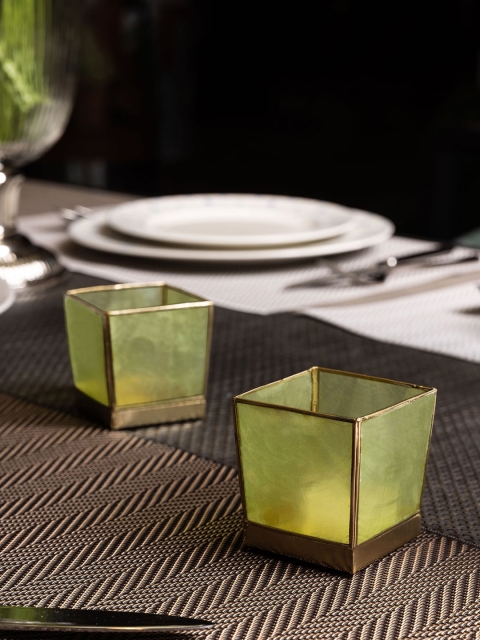 

Pure Home and Living Set Of 4 Green Solid Lotus Tea Light Holder
