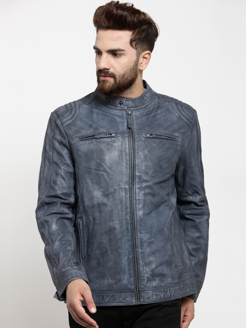 

Teakwood Leathers Men Blue Leather Lightweight Biker Jacket