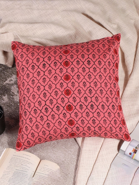 

Molcha Pink & Black Shinadak Hand Block Printed Square Cushion Covers