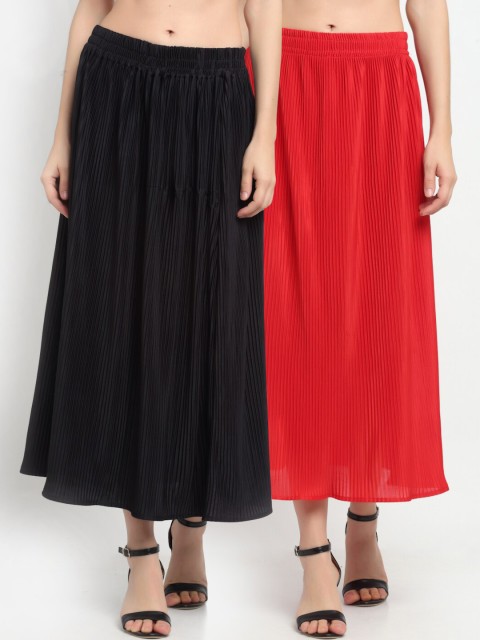 

NEUDIS Women Pack Of 2 Solid Accordion Pleated Flared Maxi Skirts, Grey