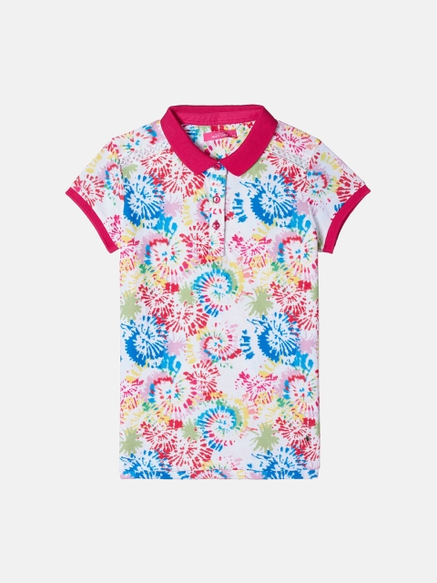 

Monte Carlo Girls Pink & Blue Printed Polo Collar Raw Edge T-shirt