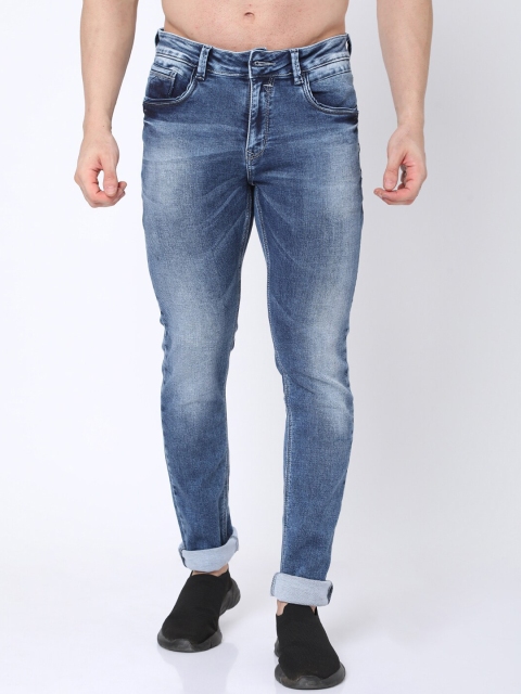 

Rex Straut Jeans Men Blue Slim Fit Low Distress Heavy Fade Jeans