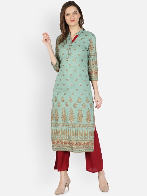 Dipsha Women Sea Green Ethnic Motifs Printed Kurta with Palazzos