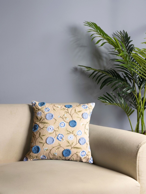 

Pure Home and Living Beige & Blue Floral Square Cushion Covers
