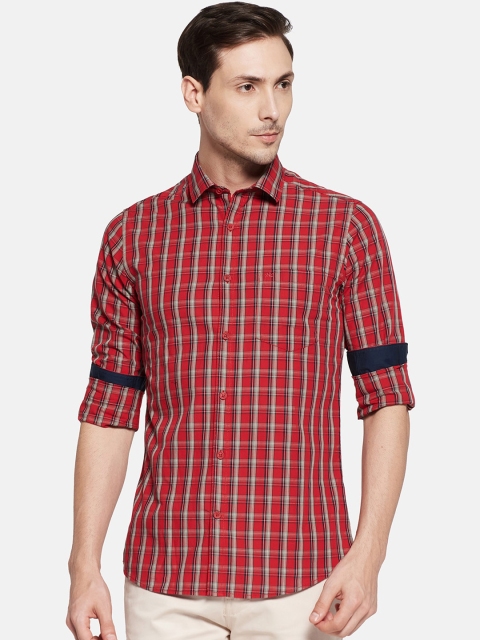 Monte Carlo Men Red Slim Fit Checked Casual Shirt