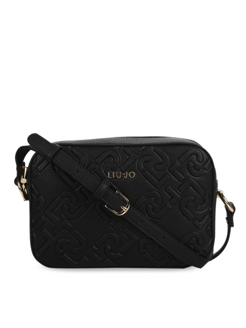 

LIU JO Black PU Structured Sling Bag with Quilted