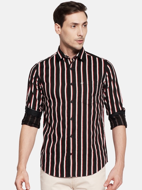 Monte Carlo Men Black Slim Fit Striped Casual Shirt