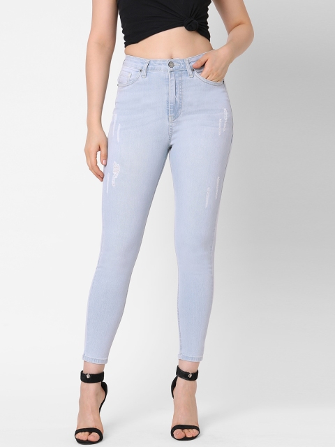 

TARAMA Women Blue Skinny Fit High Rise Low Distress Light Fade Jeans