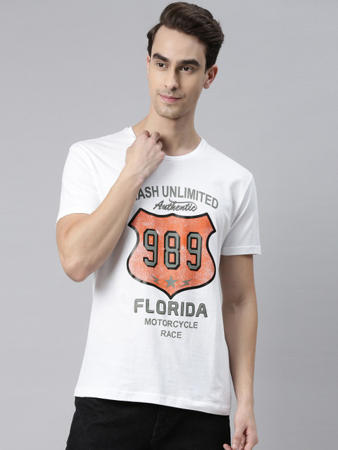 

MASH UNLIMITED Men White Typography Printed Raw Edge Slim Fit T-shirt