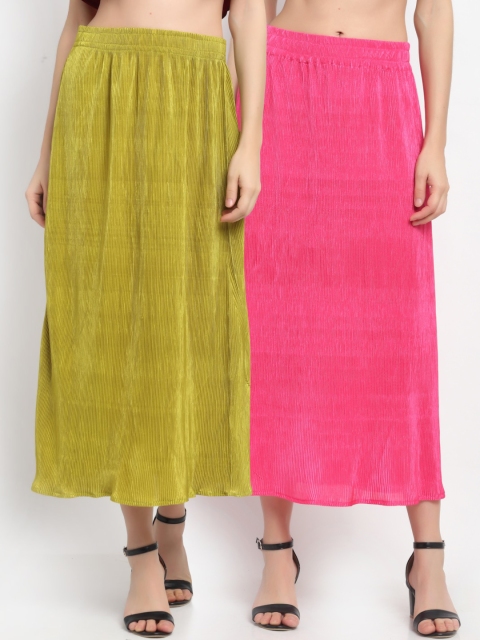 

NEUDIS Women Pack of 2 Solid Accordion Pleated Flared Midi Skirts, Green