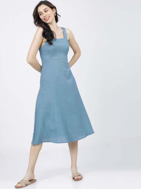 

Tokyo Talkies Blue A-Line Midi Dress