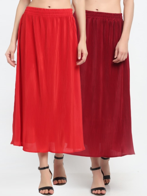 

NEUDIS Women Pack Of 2 Solid Accordion Pleated Flared Maxi Skirts, Maroon