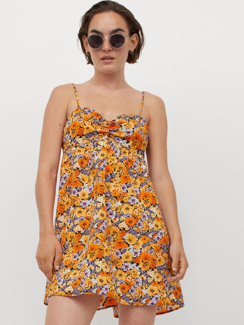 

H&M Orange Floral Printed Short Dress