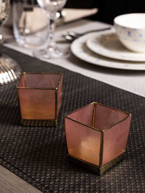 

Pure Home and Living Set Of 4 Pink Capiz Lotus Tea Light Holders