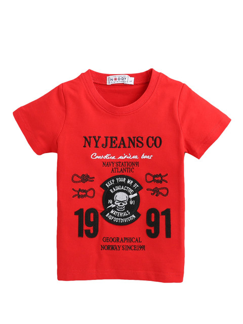 

Noddy Boys Red Typography Printed Raw Edge T-shirt