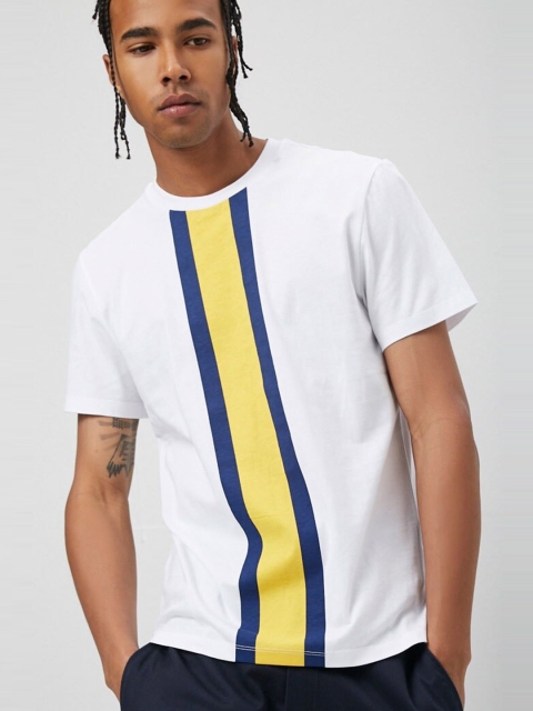 

FOREVER 21 Men White & Blue Striped T-shirt