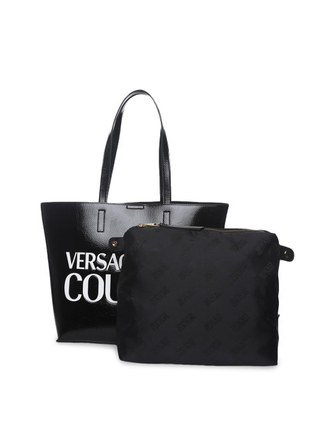 

Versace Jeans Couture Black Printed Leather Oversized Shopper Tote Bag