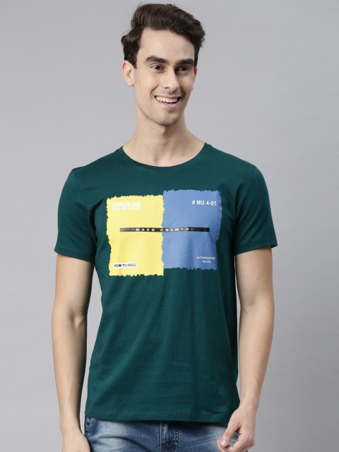 

MASH UNLIMITED Men Green Typography Printed Slim Fit T-shirt