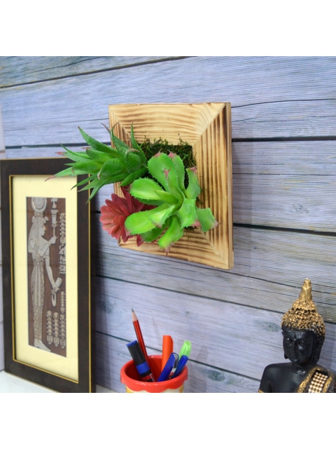 fancy mart Green & Red Artificial Cactus Succulent Plants Wall Panel