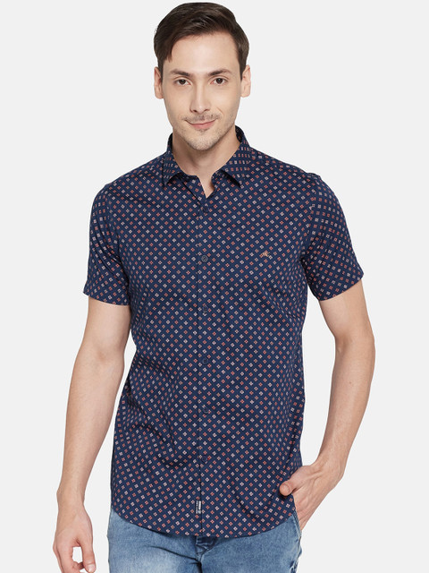 

Monte Carlo Men Navy Blue Slim Fit Printed Casual Shirt