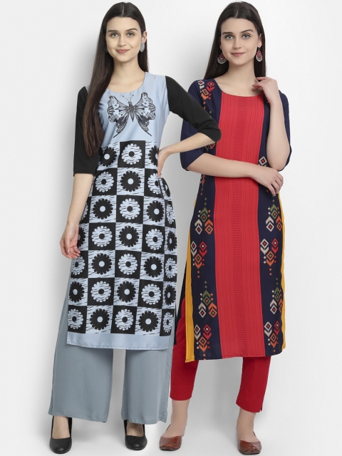 

Ethnic basket Women Pack Of 2 Multi Printed Straight Kurta