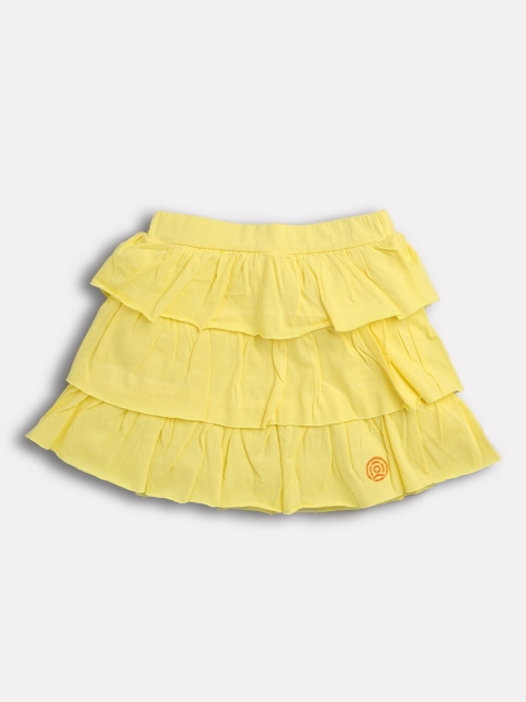 

TAMBOURINE Girls Yellow Solid Pure Cotton Knee-Length Tiered Skirt