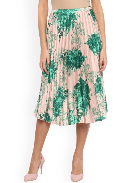 

Rinascimento Women Green & Nude-Coloured Printed Accordion Pleats A-line Skirt