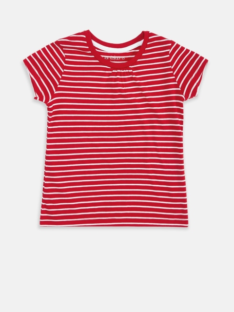 

Pantaloons Junior Girls Red & White Striped Cotton T-shirt