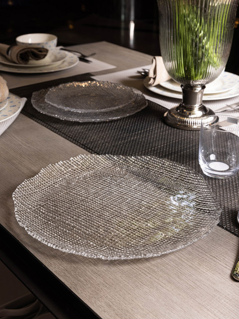 

Pure Home and Living Set Of 2 Transparent Textured Iris Luster Fizz Charger Glass Plates