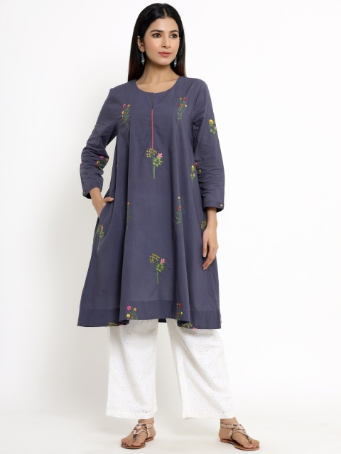 

VRISA Women Blue Embroidered Thread Work Kurta